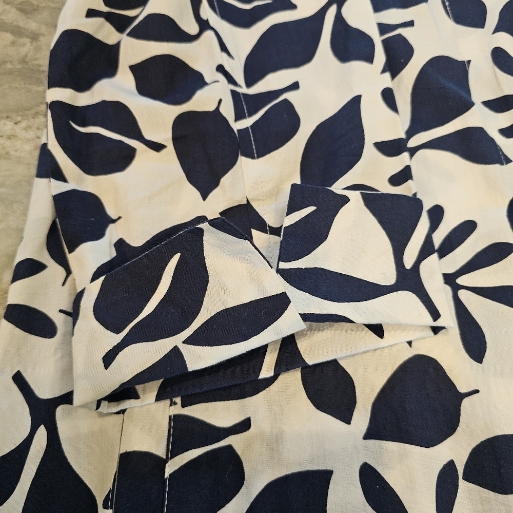 KikiSol Navy Leaf Print Cotton Zip Front Tunic Jacket Size XL Lightweight Boho R - Picture 12 of 12